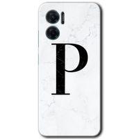 Xiaomi Redmi 10 5G HD Baskılı Kılıf + 9D Tam Ekran Koruyucu - Beyaz Mermer Desenli P Harfi