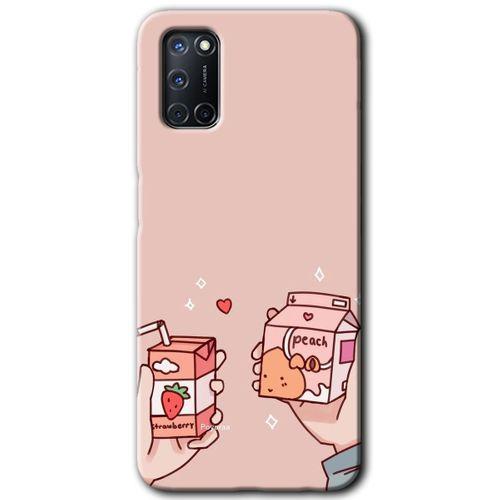 Oppo A52 Kılıf HD Desen Baskılı Arka Kapak + Temperli Cam - Meyveli Süt