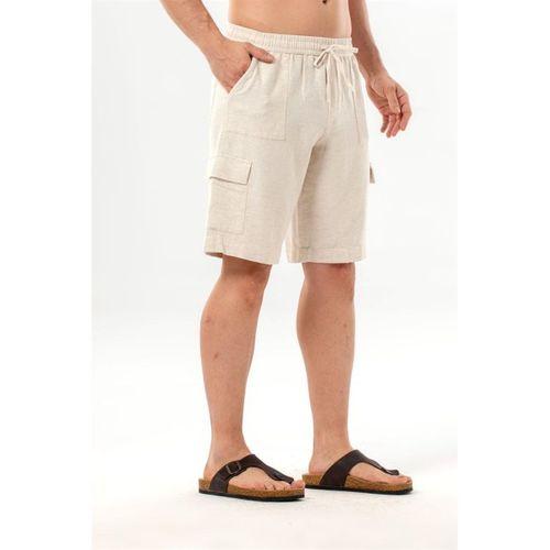 Keten Lastikli Erkek Şort Krem Krm