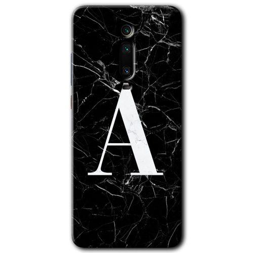 BeRa Aksesuar Xiaomi Mi 9T Kılıf Baskılı Kapak - Siyah Mermer Desenli A Harfi +Tam Kaplayan Mat Seramik