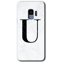 Samsung Galaxy S9 HD Baskılı Kılıf + 9D Tam Ekran Koruyucu - Beyaz Mermer Desenli U Harfi