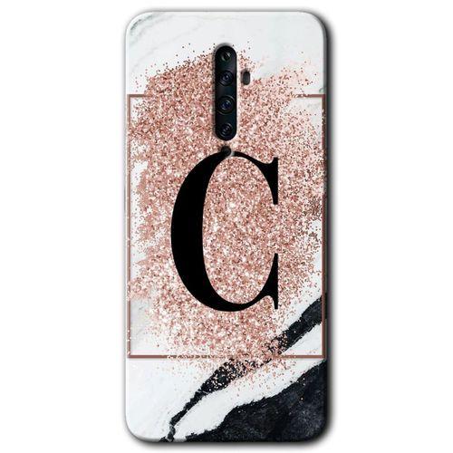 Oppo Reno 2z Kılıf HD Desen Baskılı Arka Kapak + Temperli Cam - Pembe Mermer Desenli C Harfi