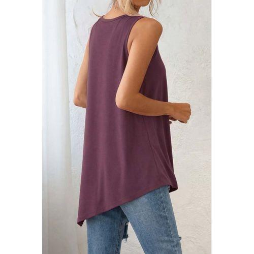 Kadın Askılı Yuvarlak Yakalı Asimetrik Kesim Detaylı Viskon Bluz