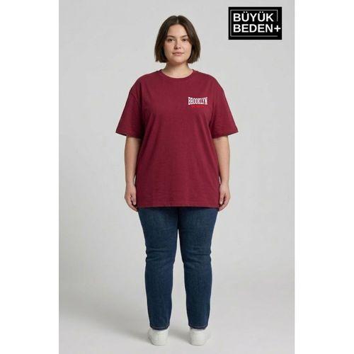 Kadın Büyük Beden Brooklyn 1970 Baskılı Bisiklet Yaka Tshırt SPR25BTSK904