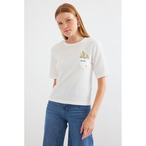 912 Baskılı Örme Basic Tişört - Beyaz