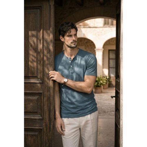 Edgar Regular Fit 3 Düğmeli Pat Flamlı Suprem Kumaş Pis Yaka Erkek T-Shirt - Çam Yeşili