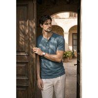 Edgar Regular Fit 3 Düğmeli Pat Flamlı Suprem Kumaş Pis Yaka Erkek T-Shirt - Çam Yeşili