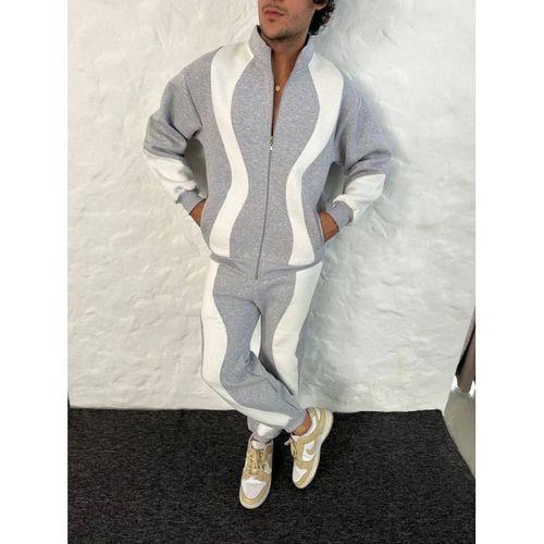 Erkek Premium Parçalı Eşofman Takım - Dik Yaka Fermuarlı Sweatshirt, - Gri