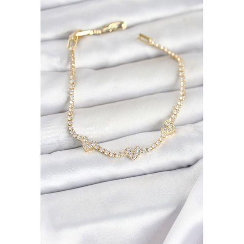 Pirinç Gold Renk Kalp Model Zirkon Taşlı Su Yolu Kadın Bileklik