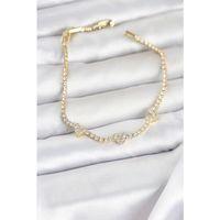 Pirinç Gold Renk Kalp Model Zirkon Taşlı Su Yolu Kadın Bileklik