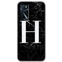 Oppo A16 Kılıf HD Desen Baskılı Arka Kapak + Temperli Cam - Siyah Mermer Desenli H Harfi