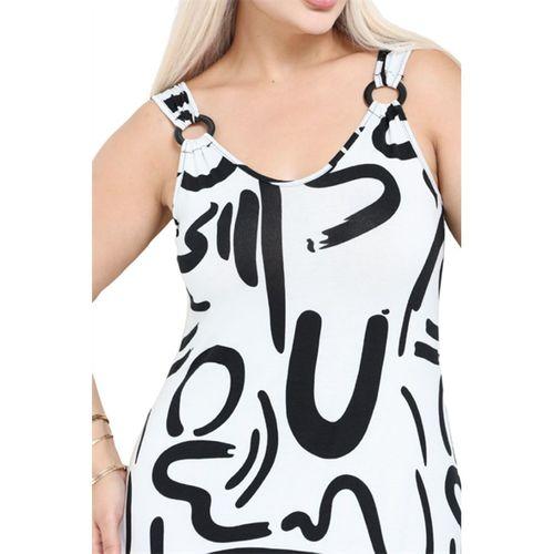 Melsay Butik Beyaz Askılı V Yaka İskandinav Desen Elbise