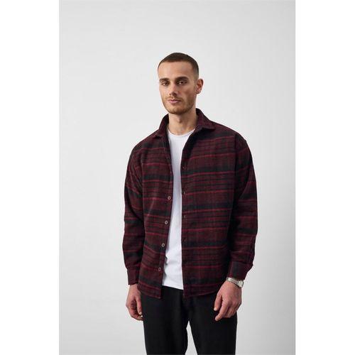 Brandon Relaxed Fit Pamuklu Geniş Çizgili Oduncu Erkek Gömlek - Bordo