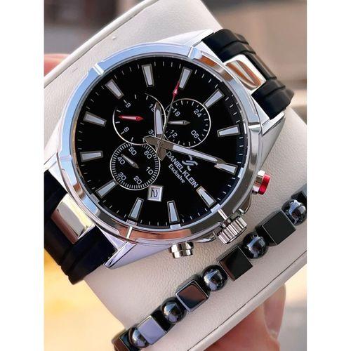 Daniel Klein Erkek Kol Saati 30 Metre Suya Dayanıklı Silikon Kordon + Bileklik Hediyeli VS.BLKT.0713