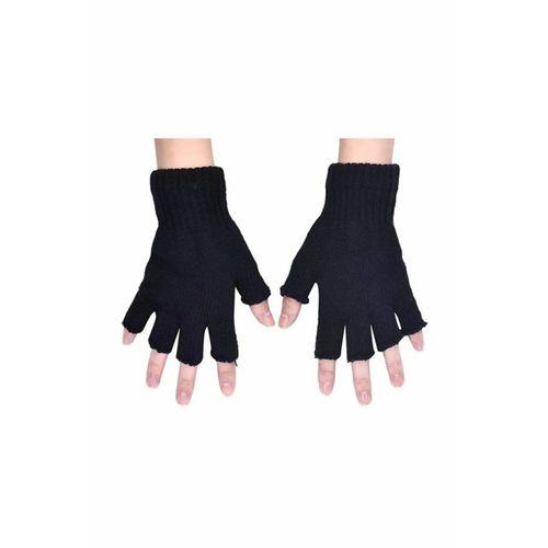Yarım Parmak Kesik Siyah Eldiven Unisex 1 Çift Sıcak Tutan Yün Kışlık Kadın Erkek