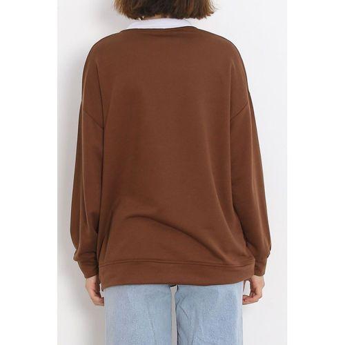 Polo Yaka Baskılı Sweat Kahve