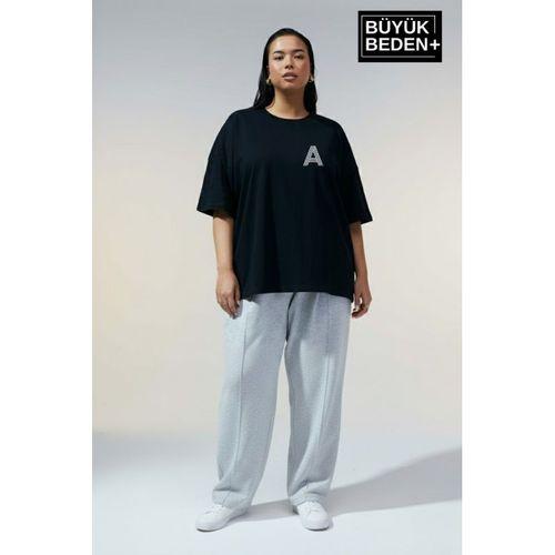 Süperlife Kadın Büyük Beden A Baskılı 3xl-6xl Bisiklet Yaka Tshırt SPR26BTSK510-12