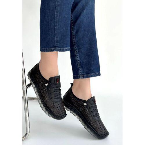 Otja Siyah Deri Lazerli Bağcıklı Spor Ayakkabı