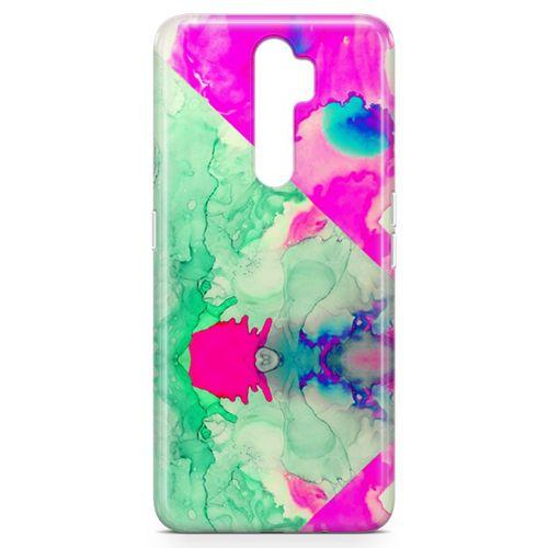 Oppo A9 2020 Kılıf Yeşil Pembe Mermer Arka Kapak Koruma Desenli Full Koruyucu