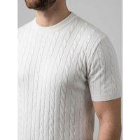 Erkek Yazlık Triko Dokuma Tişört Kısa Kol Bisiklet Yaka Örgü Desenli T-Shirt - Beyaz