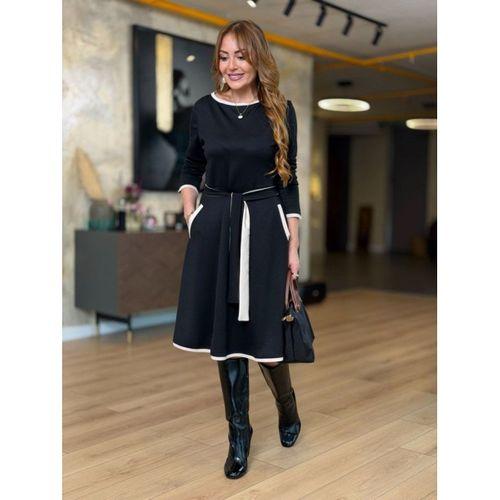 Kadın Uzun Kollu Kuşak Dahil Midi Boy Lbise