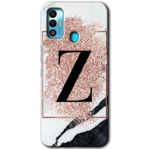 Tecno Spark 7T Kılıf HD Desen Baskılı Arka Kapak - Pembe Mermer Desenli Z Harfi + Kırılmaz Cam