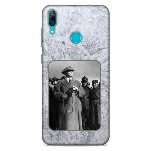 Huawei Y7 2019 Kılıf Atatürk (33) Hybrid Kılıf Beyaz Tüyler