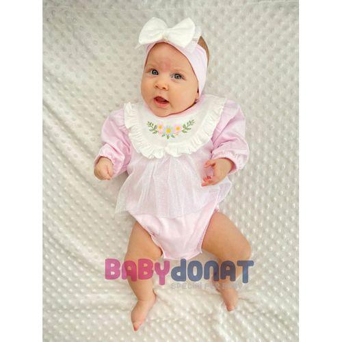 Çiçek Nakışlı Tüllü Bandanalı Kız Bebek Romper