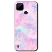 Realme C21 Kılıf HD Desen Baskılı Arka Kapak - Pembe-Duman + Kırılmaz Cam