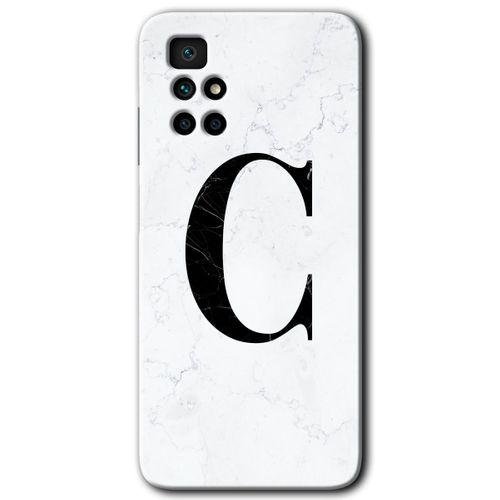Redmi 10 Kılıf HD Desen Baskılı Arka Kapak - Beyaz Mermer Desenli C Harfi + Kırılmaz Cam