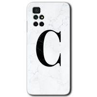 Redmi 10 Kılıf HD Desen Baskılı Arka Kapak - Beyaz Mermer Desenli C Harfi + Kırılmaz Cam