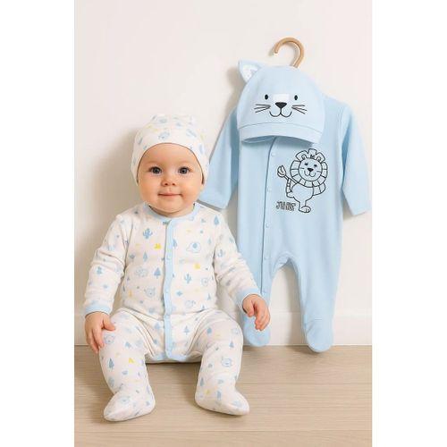 Mini Jungle Aslan Desenli Erkek Bebek 4'lü Tulum Seti