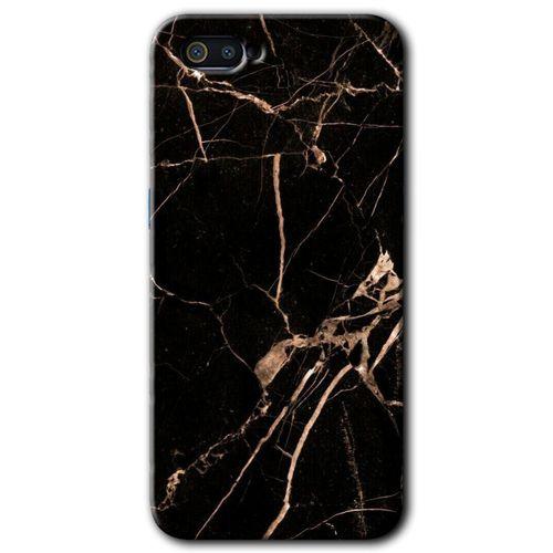 MRCİLETİSİM Realme C2 Kılıf HD Desen Baskılı Arka Kapak + Temperli Cam - Siyah Gold Mermer