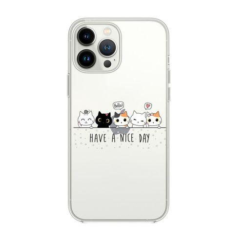 iPhone 14 Pro Max Uyumlu Şirin Kedicikler Desenli Şeffaf Silikonlu Telefon Kılıfı