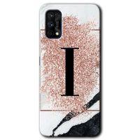 MRCİLETİSİM Realme 7 Pro Kılıf Baskılı Kapak - Pembe Mermer Desenli I Harfi + 5D Tam Kaplayan Cam