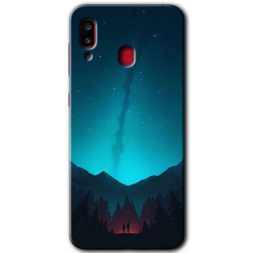 MRCİLETİSİM Samsung Galaxy A30 Kılıf Baskılı Kapak - Night Fores Mount + 5D Tam Kaplayan Cam