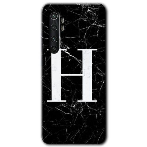 Xiaomi Mi Note 10 Lite Kılıf HD Desen Baskılı Arka Kapak - Siyah Mermer Desenli H Harfi