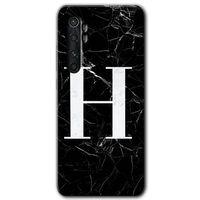 Xiaomi Mi Note 10 Lite Kılıf HD Desen Baskılı Arka Kapak - Siyah Mermer Desenli H Harfi
