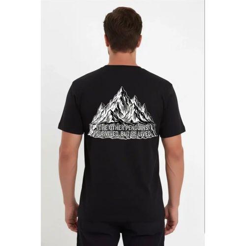 Erkek Nihilist Penguen Temalı Oversize Bisiklet Yaka Tişört - Siyah
