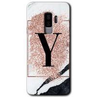 Samsung Galaxy S9 Plus HD Baskılı Kılıf + 9D Tam Ekran Koruyucu - Pembe Mermer Desenli Y Harf