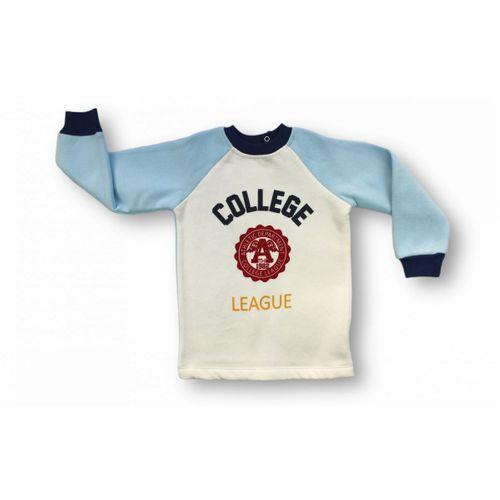 9-12 12-18 18-24 24-36 Ay College Baskılı 3 İplik Kumaş Uzun Kollu Sweatli 2li Erkek Bebek Takımı Mavi