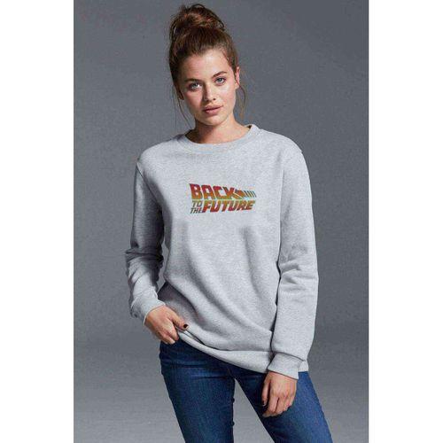 Back Future Gif Baskılı Gri Kadın Sweatshirt
