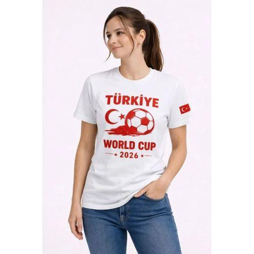 Türkiye World Cup 2026 Baskılı Tişört Futbol Temalı Forma T-Shirt - Beyaz