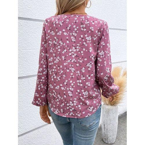 Kadın Uzun Kollu V Yakalı çiçek Desenli Modal Bluz
