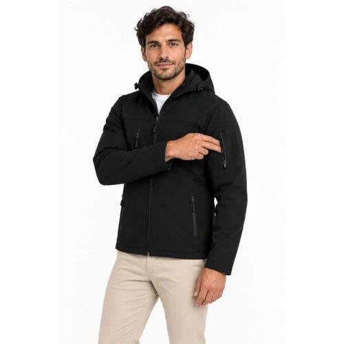 Erkek Su Geçirmez Softshell İçi Polar Astarlı Çıkarılabilir Kapüşonlu 4 Cepli Mont Ceket - Siyah