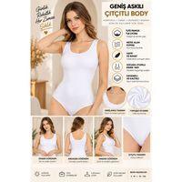 Kadın Geniş Askılı Çıtçıtlı Body Beyaz, Esnek Kumaş, Vücuda Oturan Basic Kadın Body - ryl - 2700