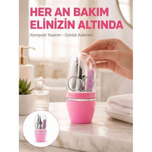 Tırnak Bakım Manikür Pedikür Seti 4 Parça Pembe Pratik Günlük Kullanım Yeni Nesil