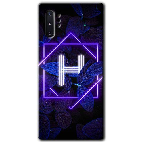 Samsung Galaxy Note 10 Plus Kılıf HD Desen Baskılı Arka Kapak + Temperli Cam - Dark Neon  H Harfi
