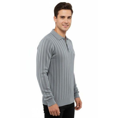 Erkek Polo Yaka Kazak Cepli Çelik Örgü Klasik Kalıp 5203F BGL-ST04851