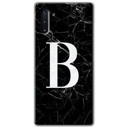 Samsung Galaxy Note 10 Kılıf HD Desen Baskılı Arka Kapak - Siyah Mermer Desenli B Harfi